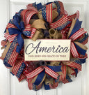 Patriotic Wreath, Rustic Country Flag Wreath, Fourth of July Wreath, Deluxe Flag Wreath, Red, Burlap and Blue Wreath, summer wreath