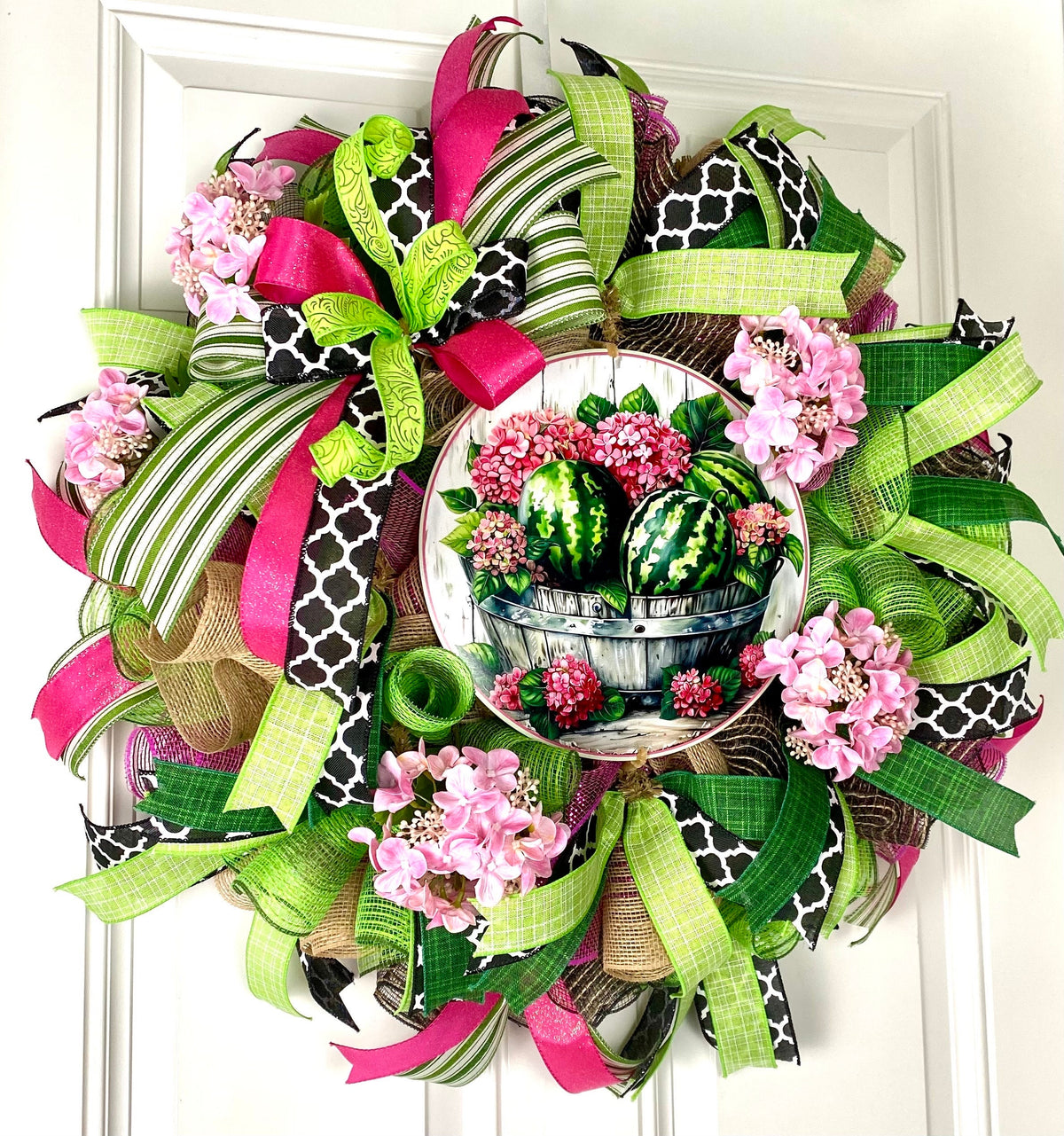 Summer Hydrangea Watermelon Wreath, Summer Front Door Wreath, Farmhouse Decor