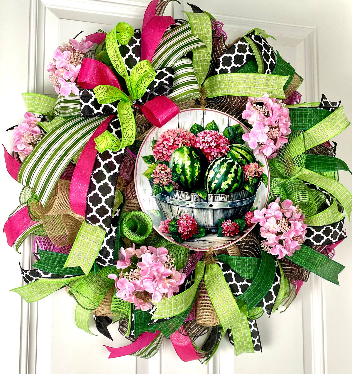 Summer Hydrangea Watermelon Wreath, Summer Front Door Wreath, Farmhouse Decor