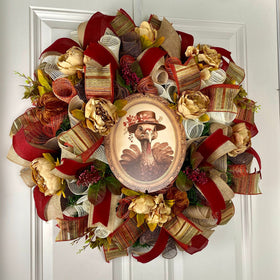 Fall Peony Wreath, Turkey Wreaths for Single or Double Doors