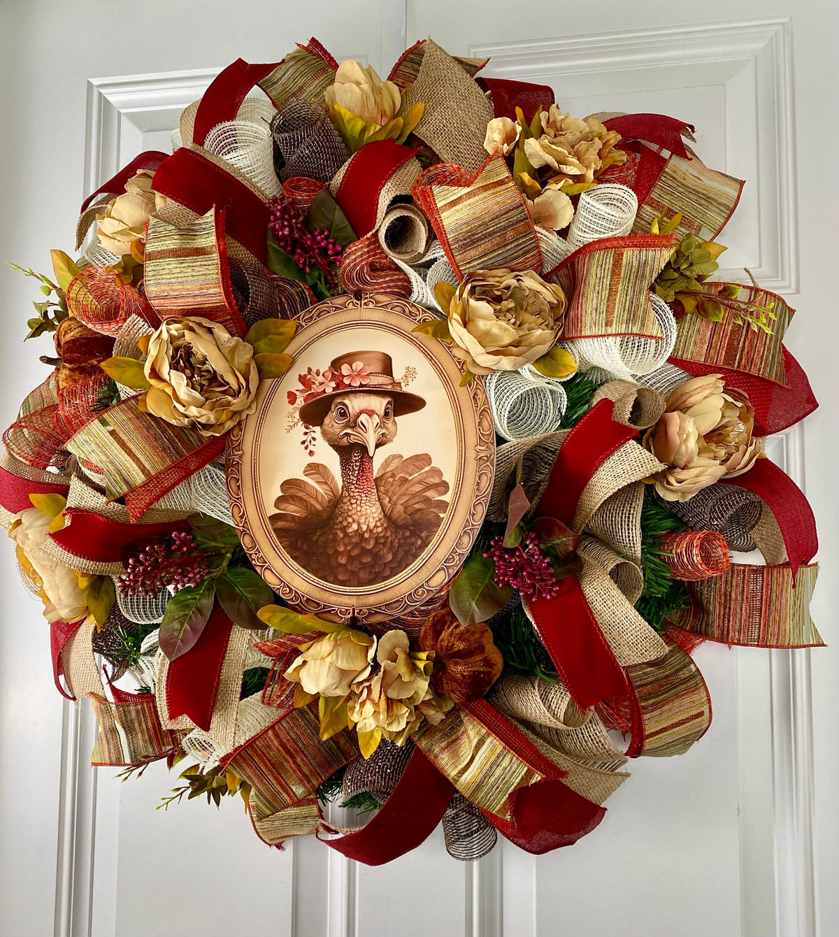 Fall Peony Wreath, Turkey Wreaths for Single or Double Doors