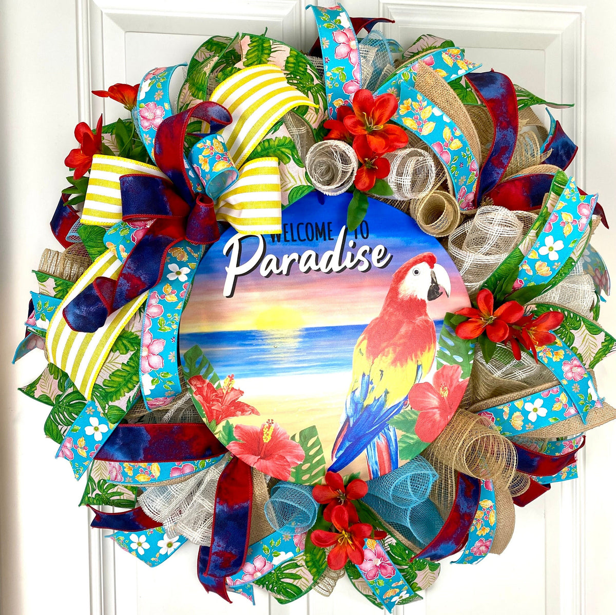 Tropical Paradise Welcome Beach Wreath - Coastal Happy Hour Decor, Large Wreath