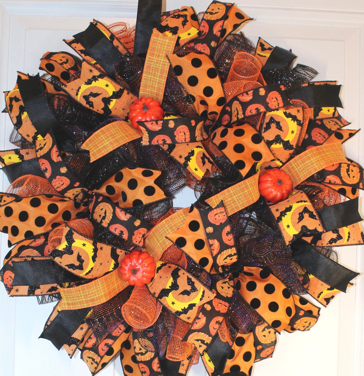 Halloween, Pumpkin Wreath, Fall wreath for front door, Double Doors Orange and black