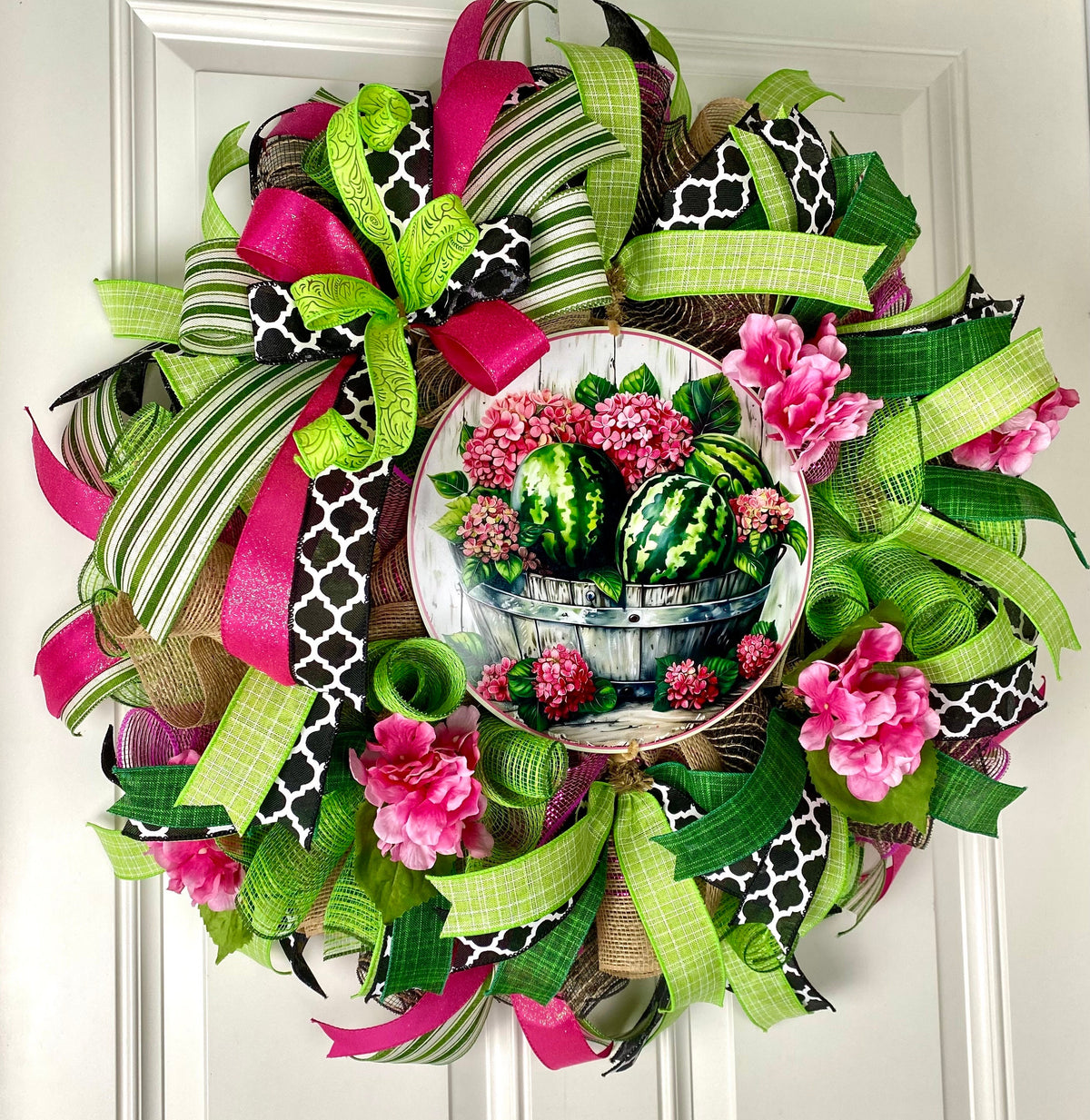 Summer Hydrangea Watermelon Wreath, Summer Front Door Wreath, Farmhouse Decor