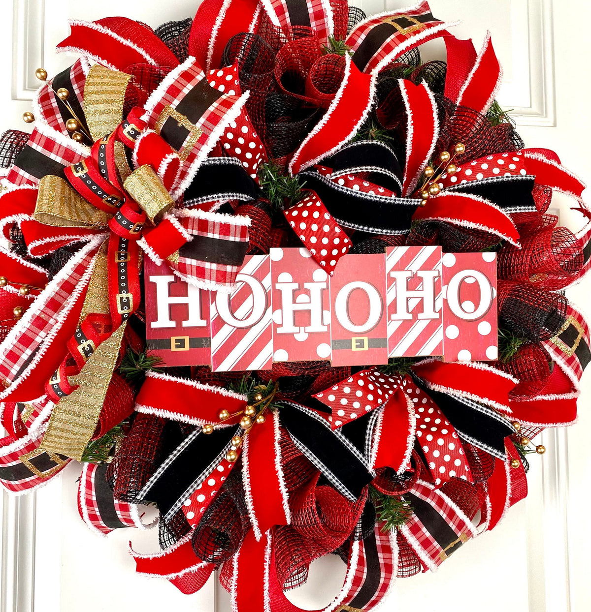 Christmas Wreath, Traditional holiday decor, Red and Gold Wreath, Holiday Porch Decor