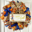 Sunflower Scarecrow Fall Wreath: Burlap & Denim Farmhouse Decor