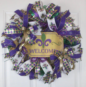 Mardi Gras wreath for Front Door, Wreath, Mardi Gras wreath, Festival wreath, Mardi Gras door hanger, Fat Tuesday wreath, Mardi Gras
