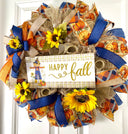 Sunflower Scarecrow Fall Wreath: Burlap & Denim Farmhouse Decor