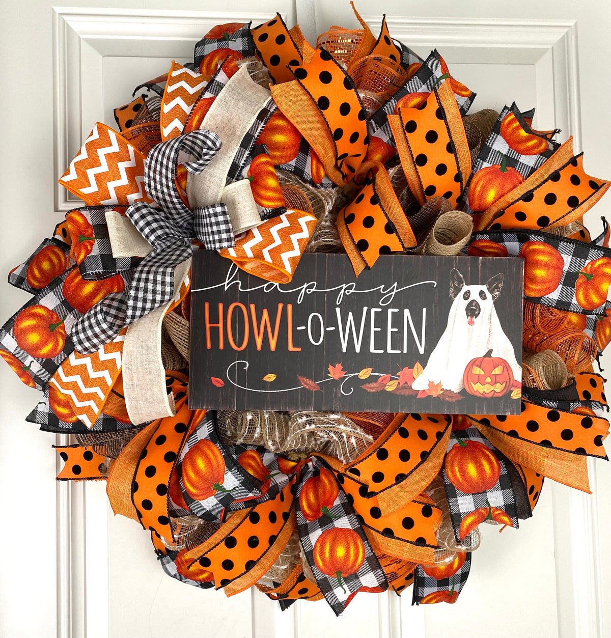 Whimsical Halloween Dog Wreath, Happy Howl-o-ween, October Door Decor