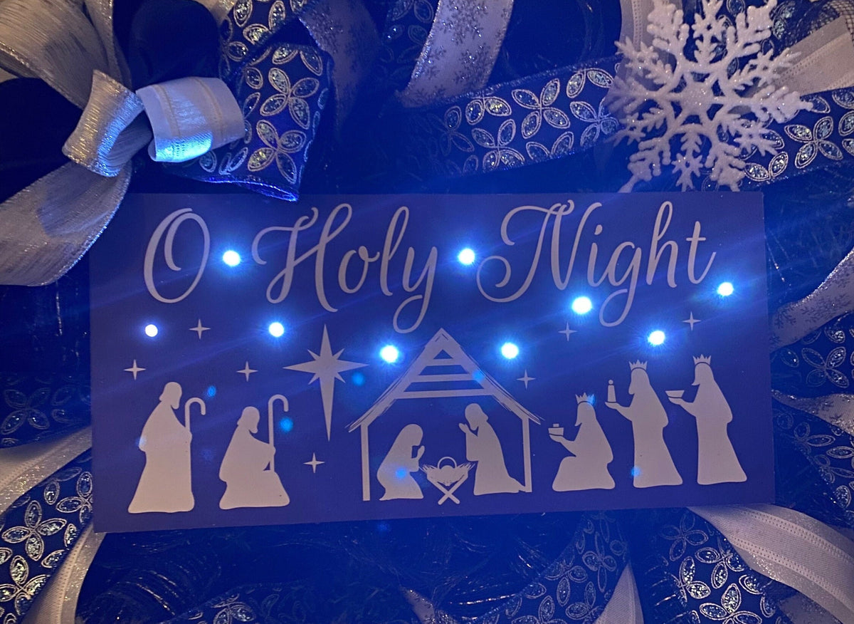 Christmas Wreath, Nativity, Manger Holy Night | Choose Pre-lit or Non-lit Option