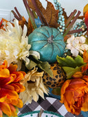 Large Leopard Pumpkin Fall Wreath, Floral Autumn