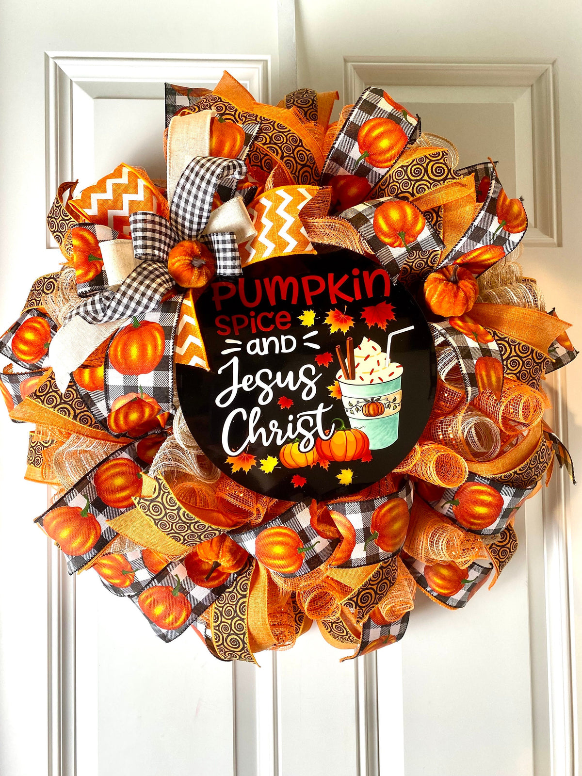 Farmhouse Fall Wreath: Pumpkin Spice, Jesus Christ, Thanksgiving Decor