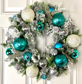 Lighted Blue Snowflake Christmas Ornament Wreath