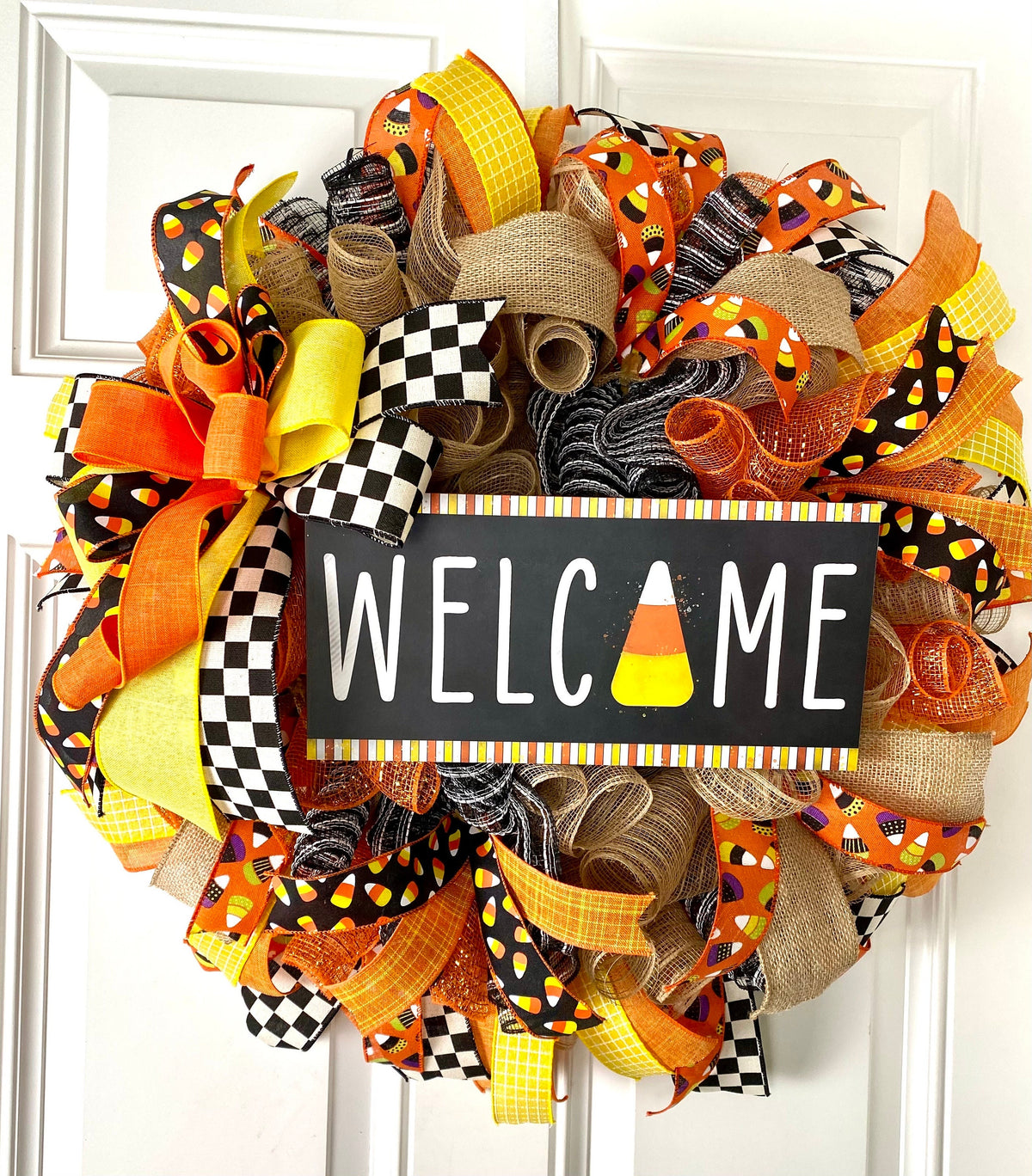 Candy Corn Halloween Wreath: Farmhouse Fall Front Door Decor