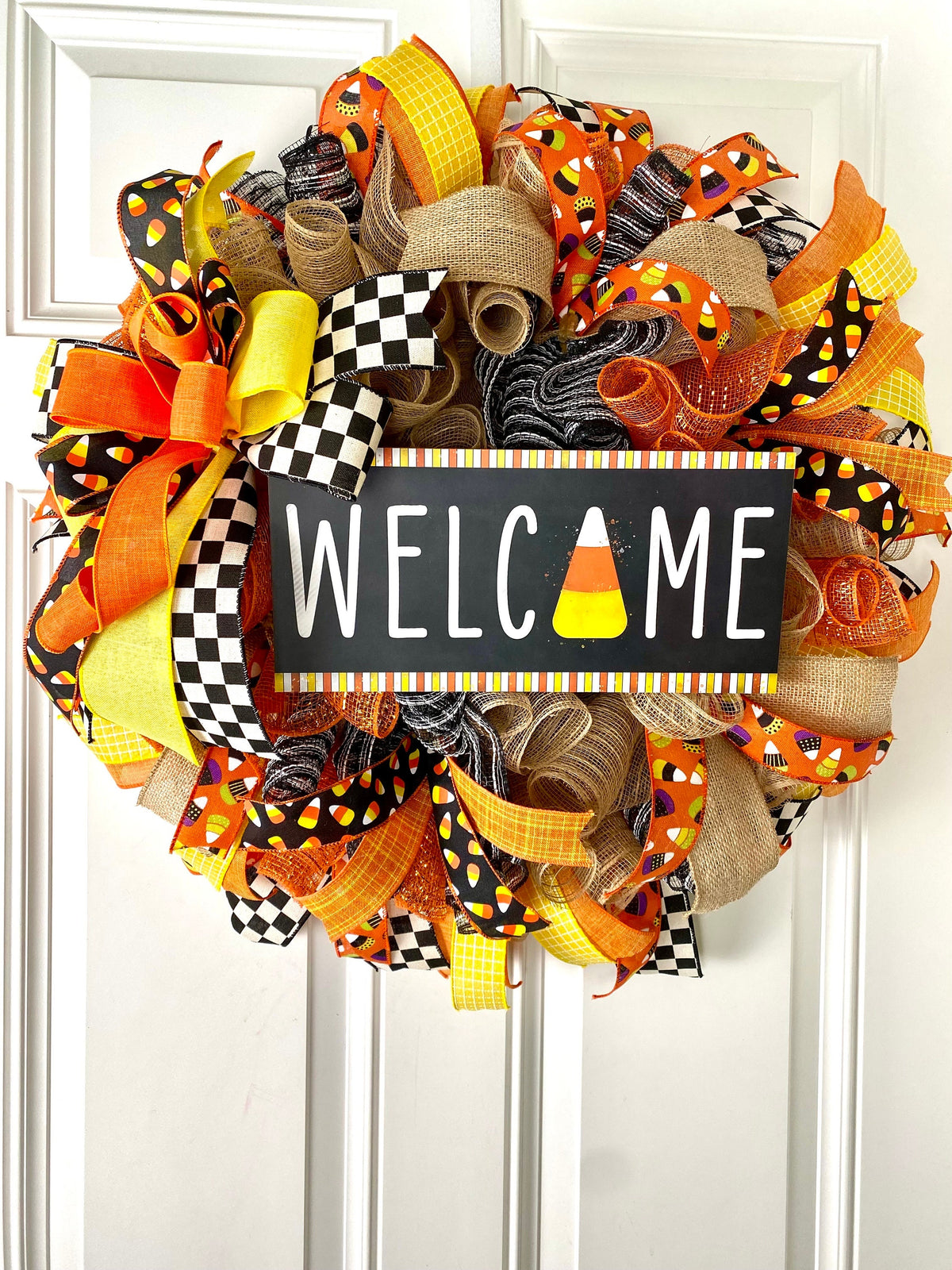 Candy Corn Halloween Wreath: Farmhouse Fall Front Door Decor