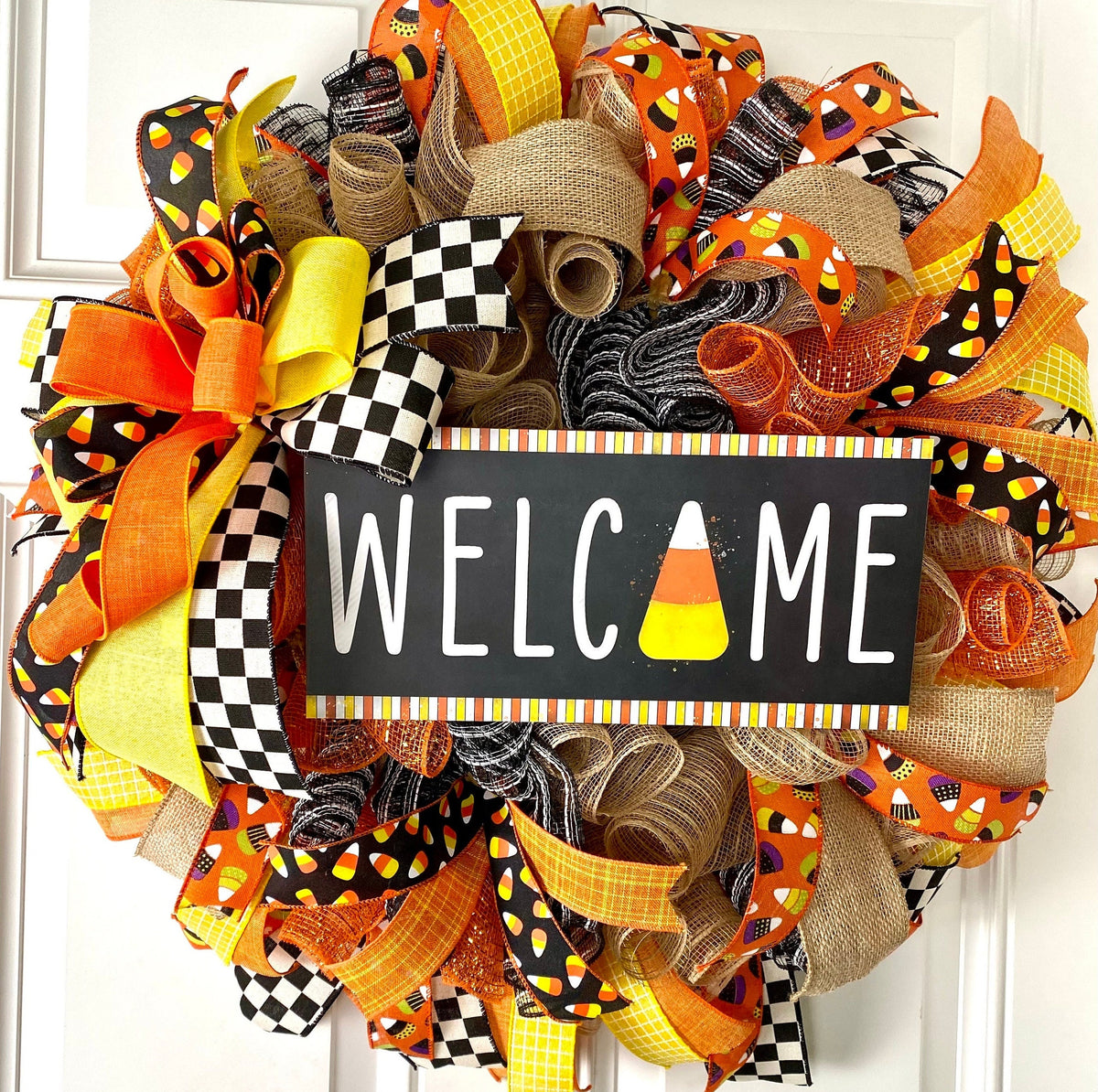 Candy Corn Halloween Wreath: Farmhouse Fall Front Door Decor