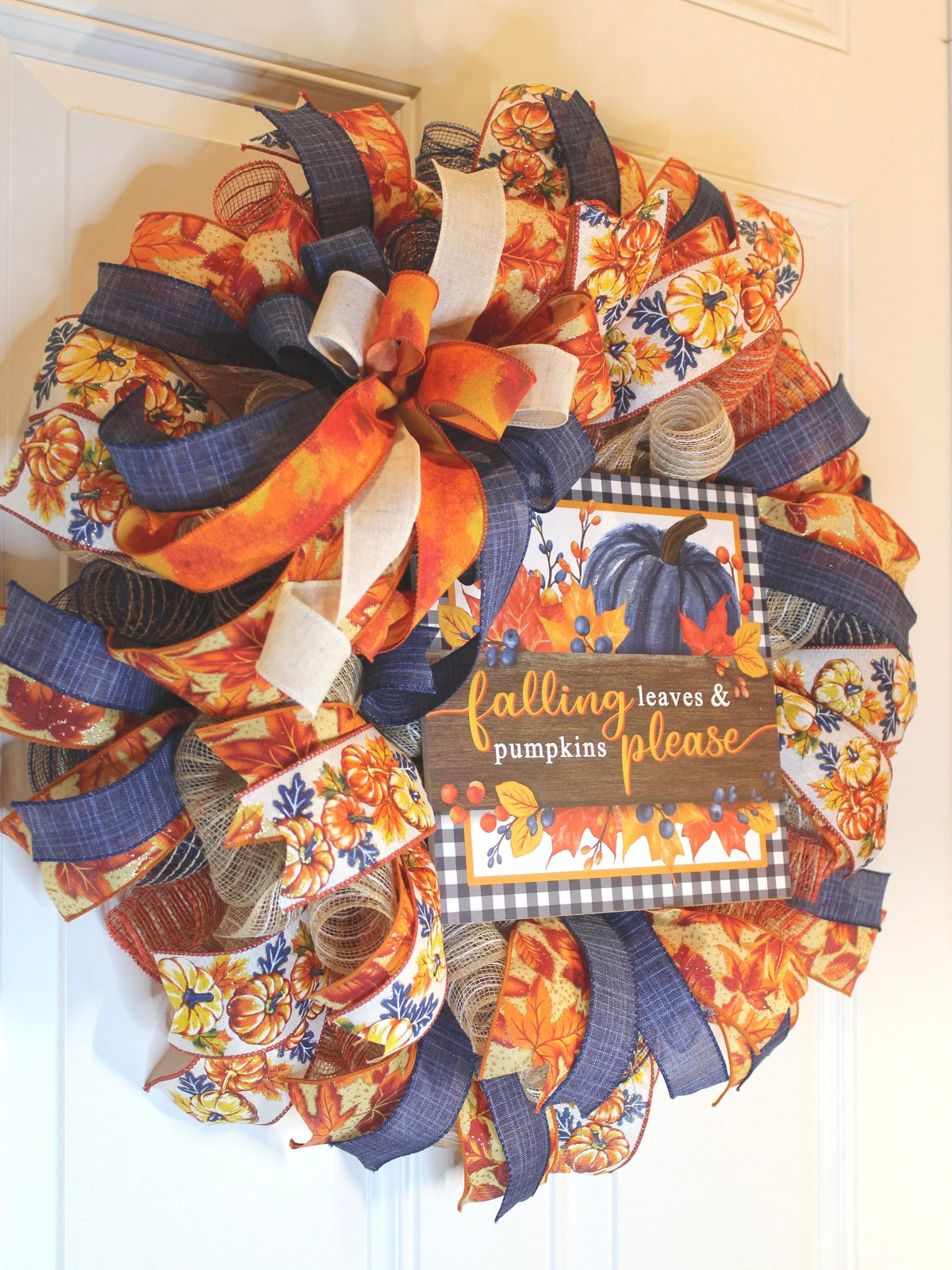 Fall Wreath, Farmhouse Pumpkin, Blue And Orange, Autumn Harvest Party, Thanksgiving Porch Decor