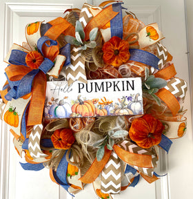 Fall Wreath, Rustic Farmhouse, Autumn, Thanksgiving Decor, Mesh Wreath, Gift