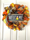 Candy Corn Halloween Wreath: Farmhouse Fall Front Door Decor