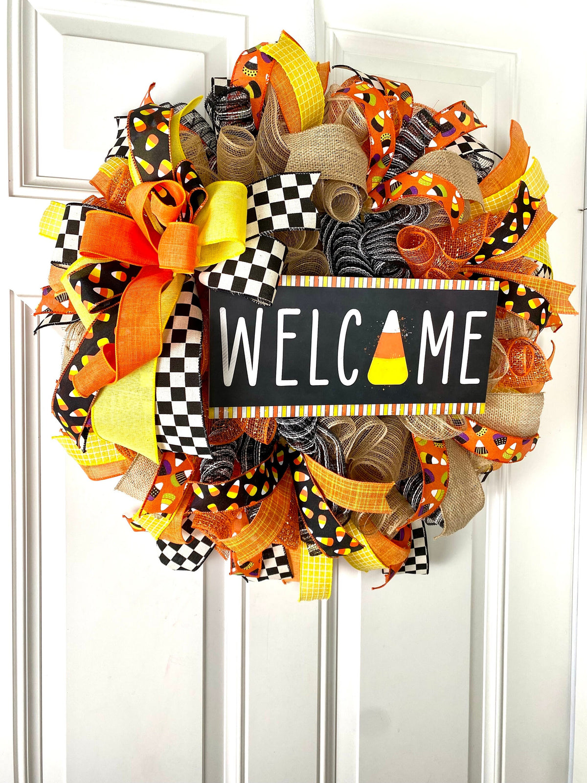 Candy Corn Halloween Wreath: Farmhouse Fall Front Door Decor