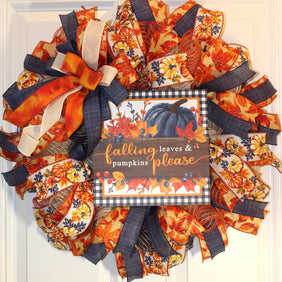 Fall Wreath, Farmhouse Pumpkin, Blue And Orange, Autumn Harvest Party, Thanksgiving Porch Decor