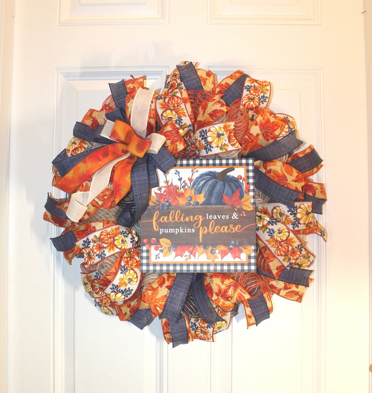 Fall Wreath, Farmhouse Pumpkin, Blue And Orange, Autumn Harvest Party, Thanksgiving Porch Decor