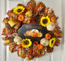 Fall Wreath, Farmhouse decor, Pumpkin decor, deco mesh wreath, Fall wreath for front door, fall decor, double door wreath