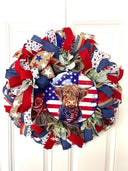Everyday Patriotic Wreath, Highland Cow, Summer, Stars & Stripes, Everyday, Memorial Day, Double Doors, Flag, 4th of July, Summer Wreath