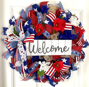 Patriotic Wreath, Summer Wreath, American Flag, Stars & Stripes, Everyday, Memorial Day, Double Doors, Flag, 4th of July, Summer Wreath