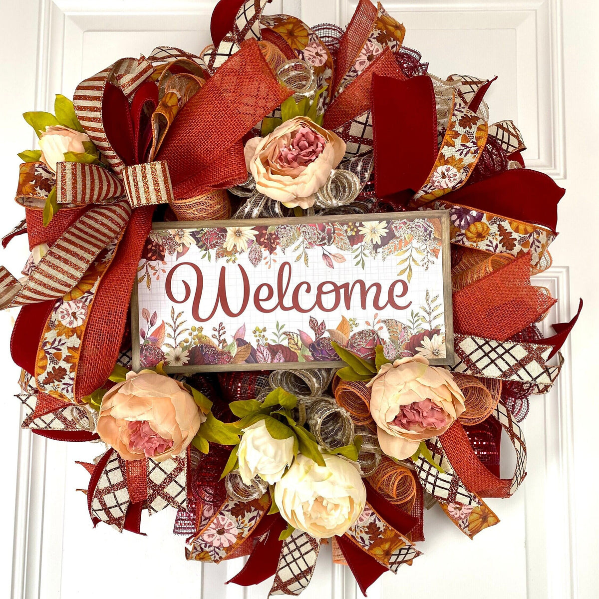 Fall Wreath, Farmhouse Peony, Autumn Farmhouse Charm for Your Front Door