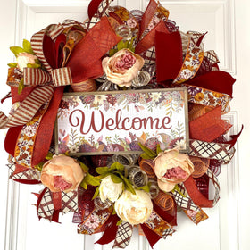 Fall Wreath, Farmhouse Peony, Autumn Farmhouse Charm for Your Front Door