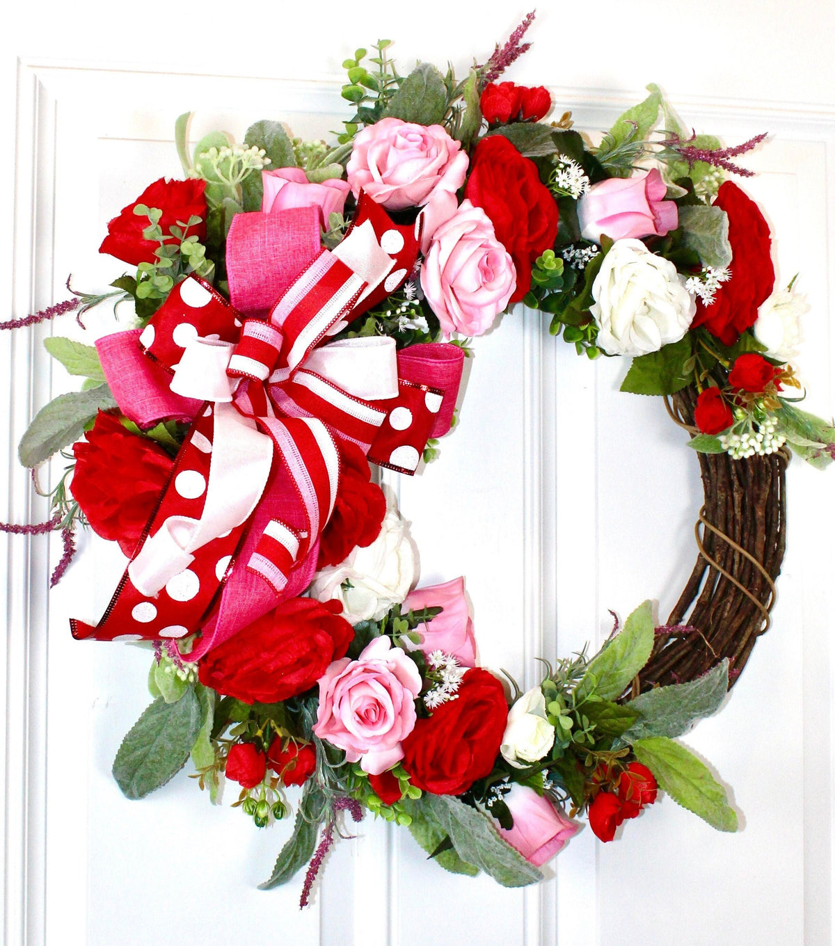 Christmas Wreath, Rose & Lambs Ear Floral Everyday Wreath, Peonies/rose wreath, Front Door Valentine Wreath, Anniversary, gift for her