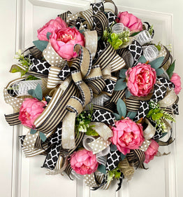 Floral Peony Everyday Wreath Front Door, Peony Wreath, Farmhouse Wreath for Every Season, Spring Wreath, Summer Deco Mesh