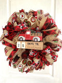 Christmas Countdown Wreath, Red Truck Buffalo Plaid, Deco Mesh Dog Lover wreath, Farmhouse Christmas Wreath for front door