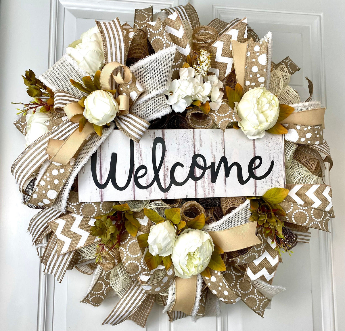 Neutral Summer Wreath, Peony, Sunflower, Lambs ear Everyday Farmhouse Decor, Front Door, Farmhouse All Season Wreath, Deco Mesh