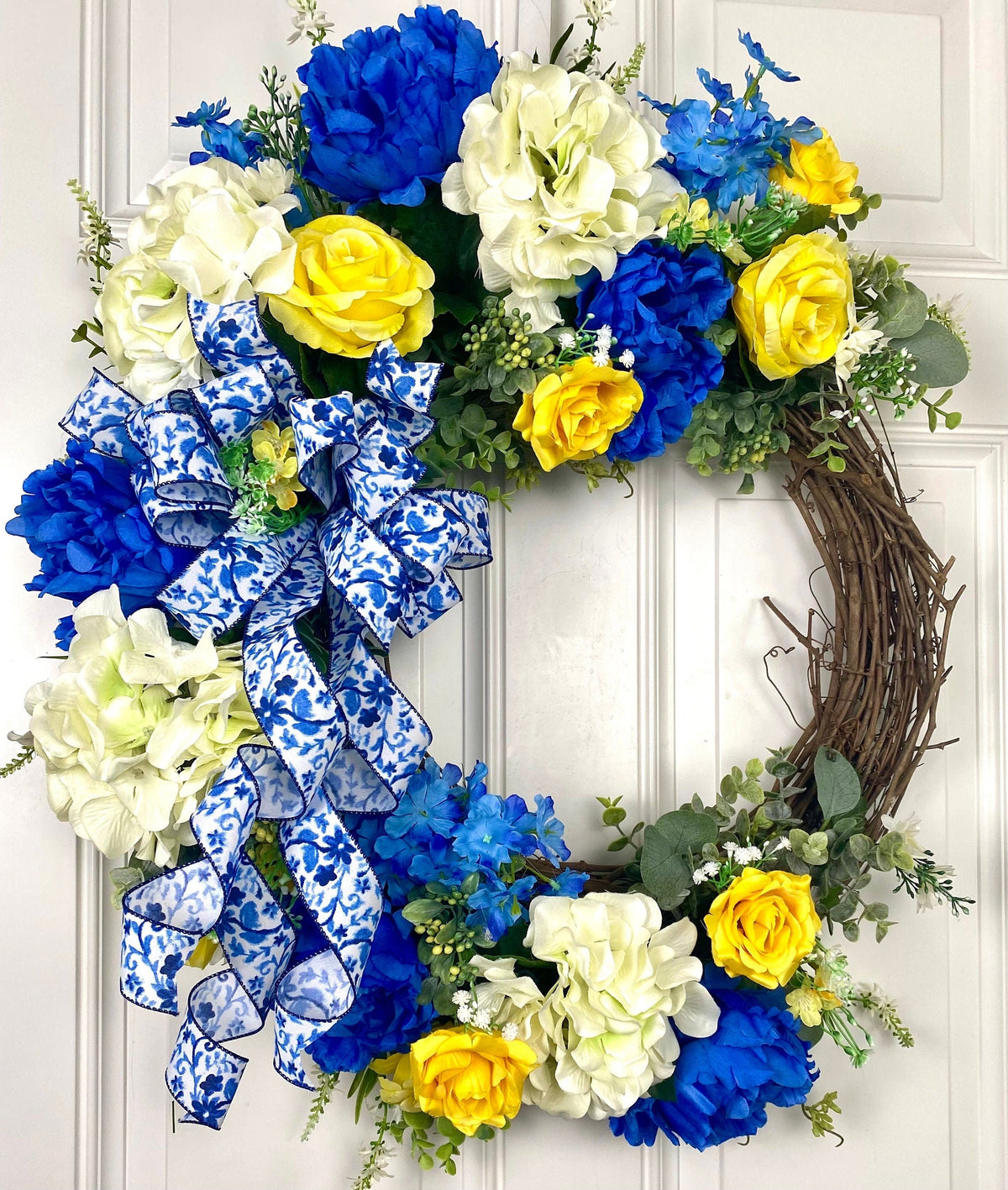 Summer Wreath, Hydrangea Peony Floral Wreath, Farmhouse Wreath for Every Season, Spring Summer Wreath