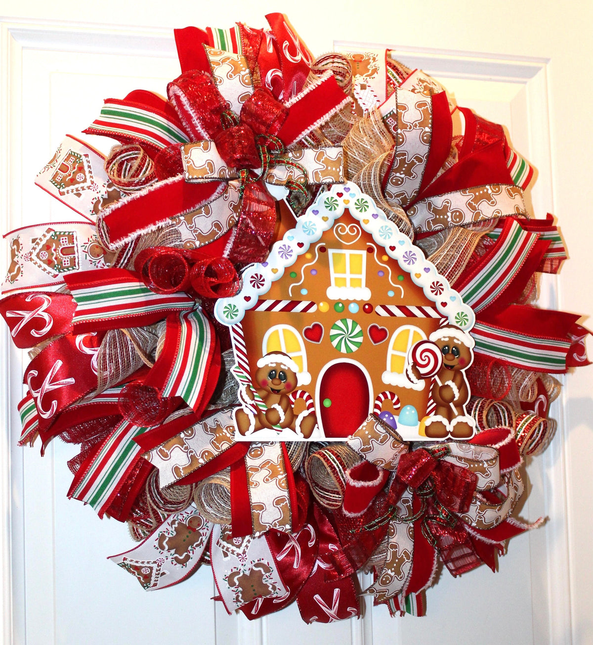 Christmas Wreath, Gingerbread Wreath, deco mesh wreath, Gingerbread House, Large Christmas Wreath for front door