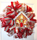 Christmas Wreath, Gingerbread Wreath, deco mesh wreath, Gingerbread House, Large Christmas Wreath for front door