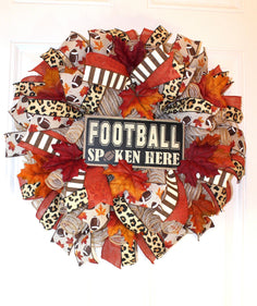 Fall Wreath, Football decor, Cheetah Wreath for Front Football Leaves Wreath, Fall Decor, Man cave, Sports Bar deco mesh, gameroom