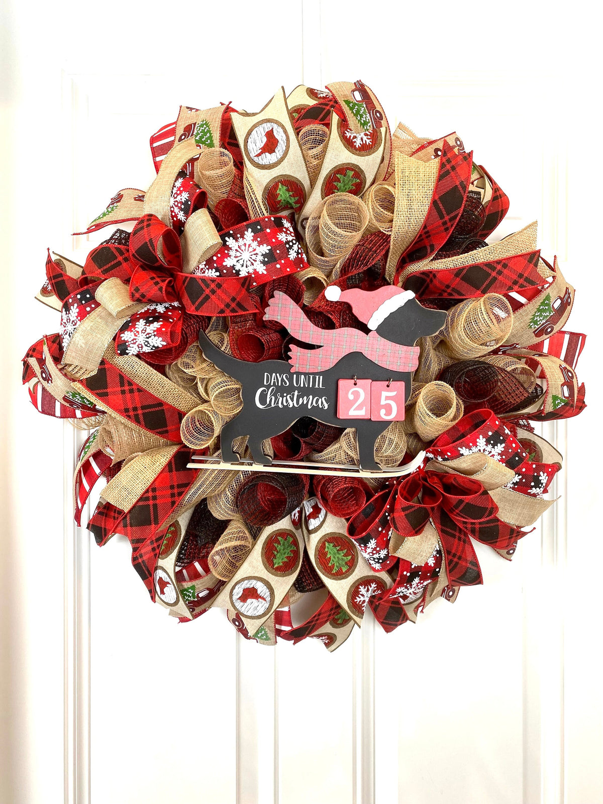 Dog Christmas Wreath, Countdown to Christmas, Dog Lover wreath, Farmhouse Christmas Wreath for front door, Black Lab