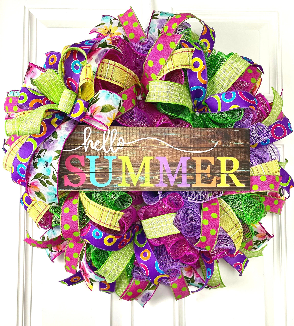 Hello Summer Wreath, Vibrant Porch Decor, Front Door