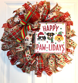 Dog Lover Christmas Wreath / Happy Paw-lidays,