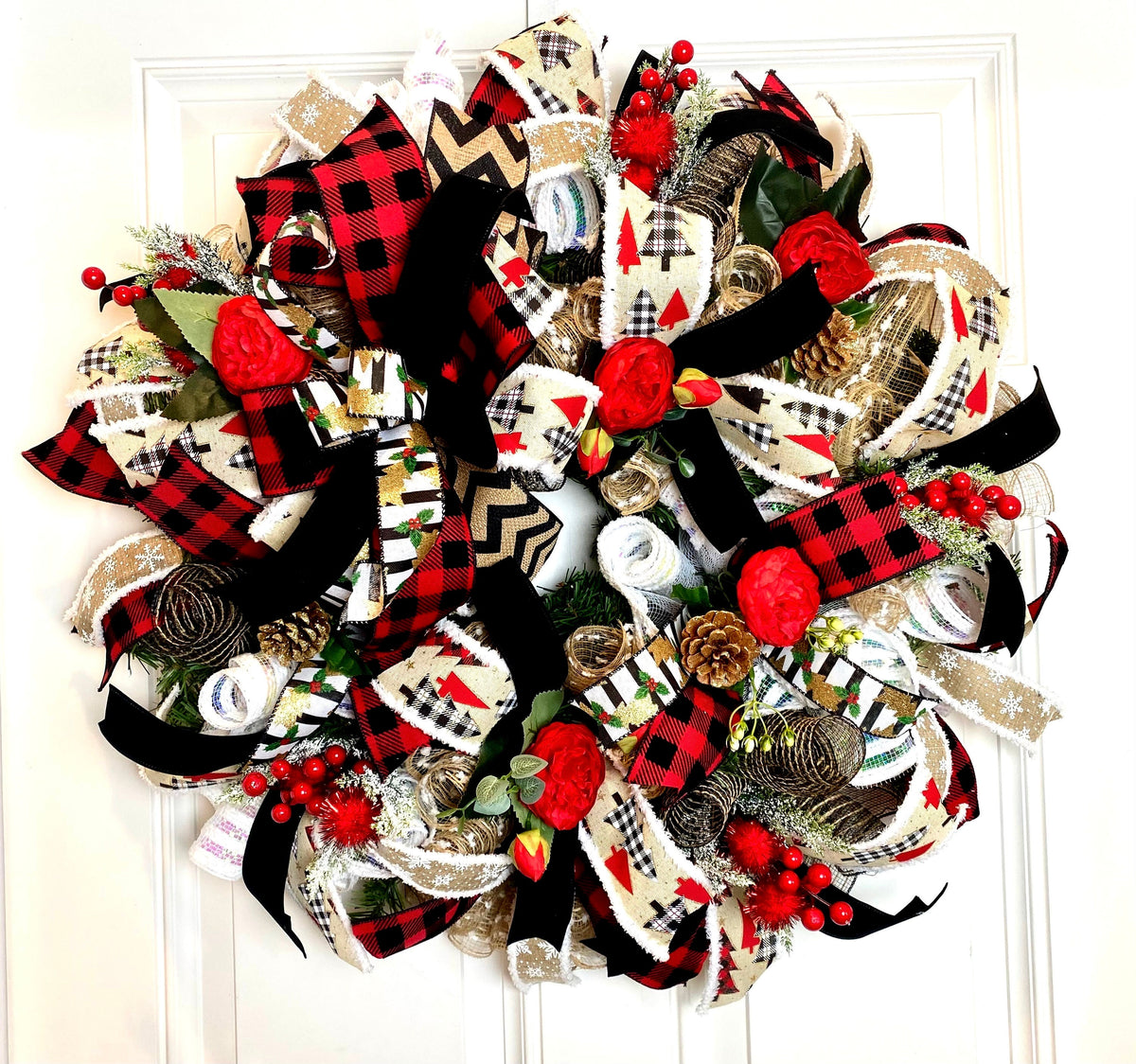 XL Christmas Wreath, Farmhouse Decor, Buffalo Check, Merry Christmas