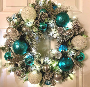 Lighted Blue Snowflake Christmas Ornament Wreath