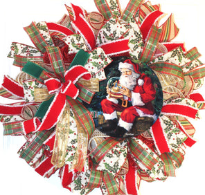 Christmas Wreath, Nativity, Santa Snow Globe, Double Door, deco mesh wreath, Winter Wreath for front door