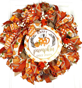 Large Fall Wreath, Pumpkin Spice, Traditional Autumn