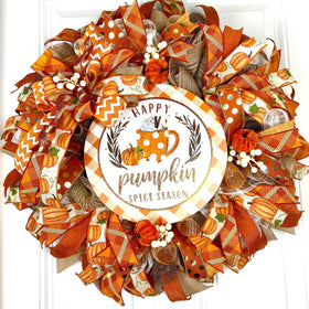 Large Fall Wreath, Pumpkin Spice, Traditional Autumn