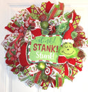 Green Monster Christmas Wreath, Whimsical Red Peppermint Holiday Front Door Decor