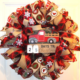 Christmas Countdown Wreath, Red Truck and Dog Lover