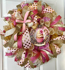 Valentine Heart Wreath, Pink and Gold Cupcake Ornament Wreath, Candy Land theme, Christmas